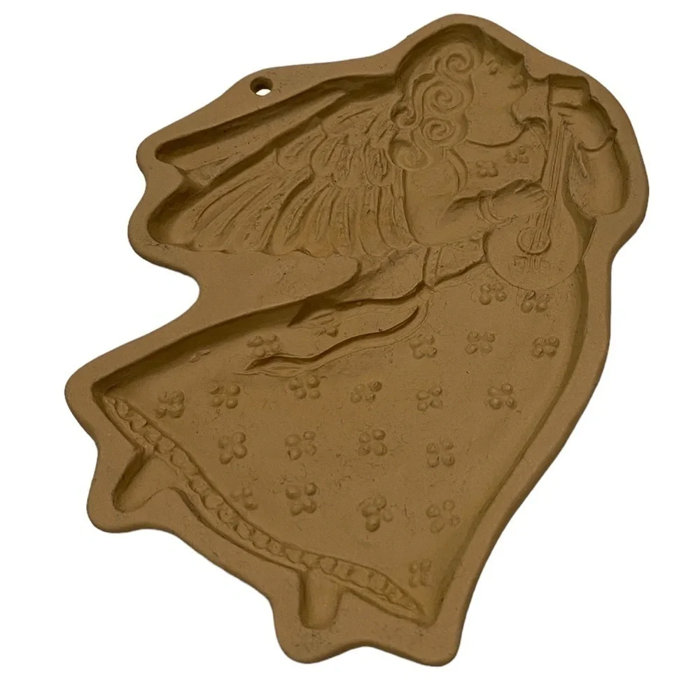 VTG 1986 Hill Designs Brown Bag Cookie Art Stoneware Flying Angel Cookie Mold
